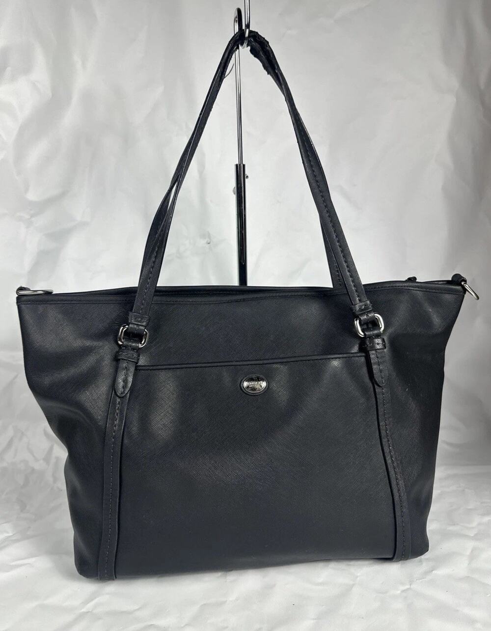 Coach Black Saffiano Leather Tote Bag Shoulder Purse Large Zip Top Work Bag